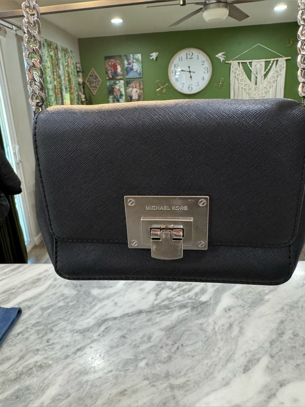 Michael Kors Black Crossbody with Silver Chain